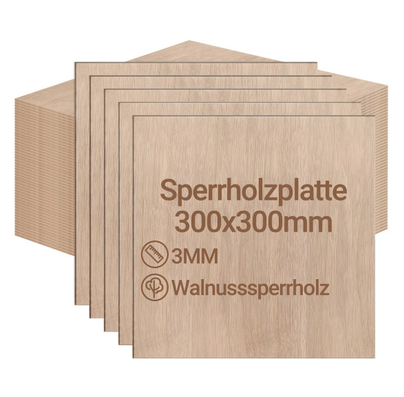 3 mm dickes Sperrholz, 300 x 300 mm, 30er-Pack, Walnussholz, handgefertigte Zuschnitte, geeignet für Modellbau, Laserschneiden, Lasergravur, Kohlezeichnung, Malerei und DIY-Ölmalerei