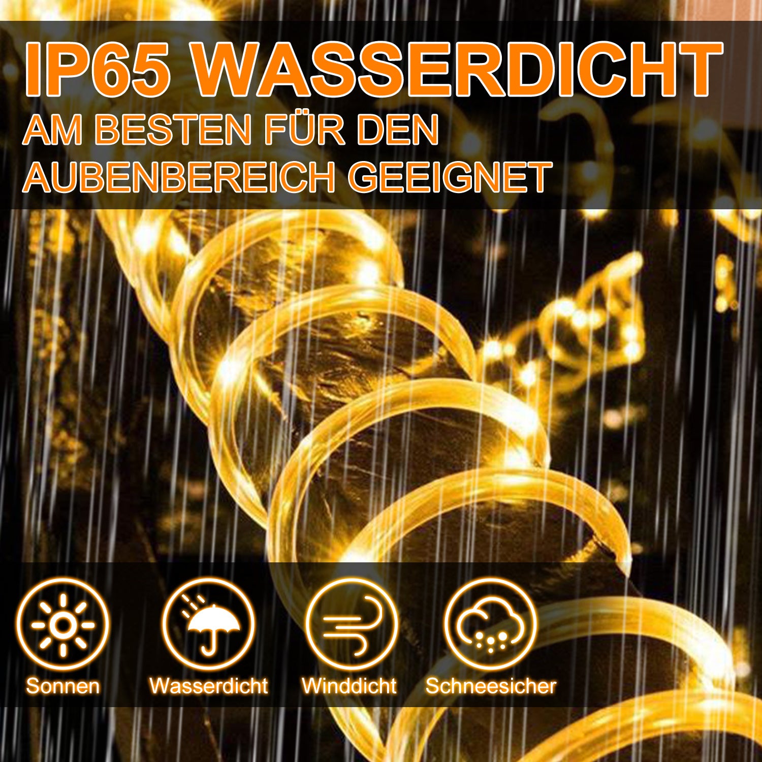 10/20/30 Meter lange LED-Lichterkette für den Außenbereich, gelbe LED-Lichterkette, 8 Leuchtmodi mit Speicherfunktion, wasserdichtes Design, geeignet für Garten, Weihnachtsfeiern und Hochzeiten