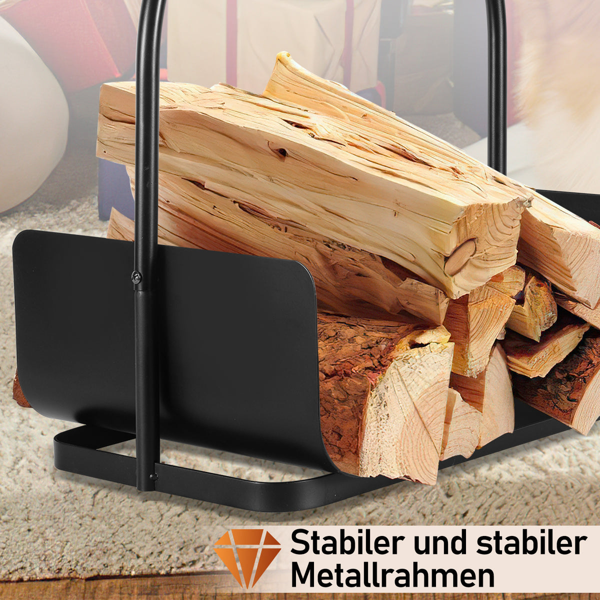 Holzkorb – tragbarer Holzkorb mit Griff – kompakter Holzkorb, geeignet zur Aufbewahrung von Brennholz, Zeitungen und Büchern – 40 x 30 x 50 cm – Holzkorb – für den Innen- und Außenbereich geeignet