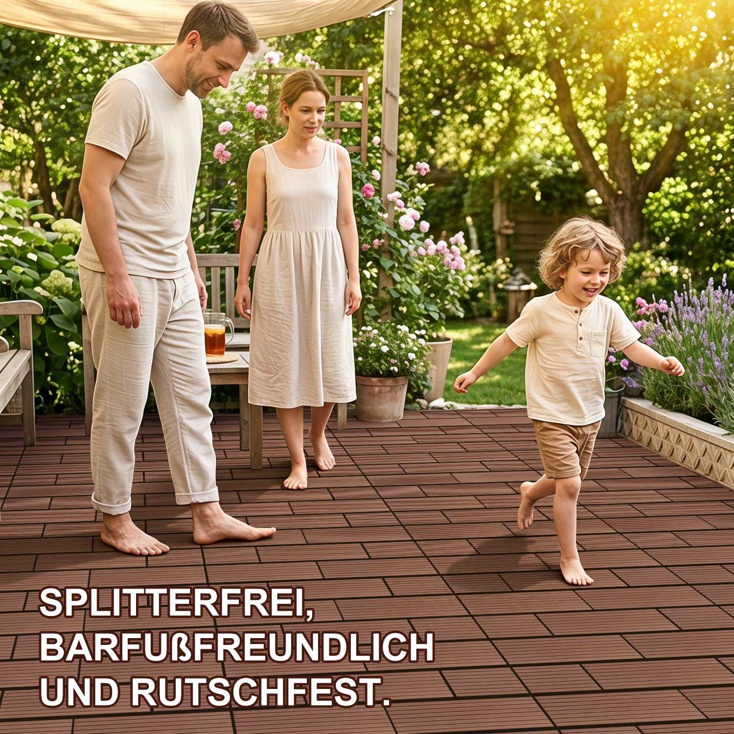 30 x 60 cm WPC-Terrassenfliesen , Klick-Verlegesystem, Teakholzfarben/Rotbraun/Dunkelgrau, 1–5 m² | WPC-Fliesen, Balkonfliesen, witterungsbeständige Platten mit Entwässerungsfunktion, einfache Verlegung, geeignet für Terrassen, Balkone und Gärten