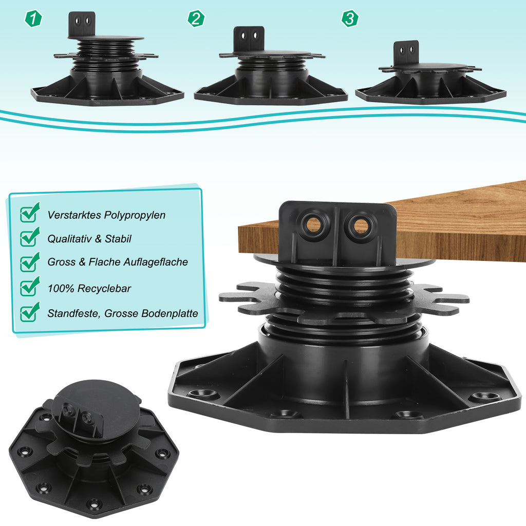 Stilt Bearings Height-Adjustable Pack of 100 Adjustable Feet 18-30 mm Plate Bearings - Stilt Bearing for Patio Tile Substructure Wood, WPC and Stone