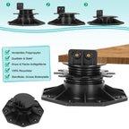 Stilt Bearings Height-Adjustable Pack of 100 Adjustable Feet 18-30 mm Plate Bearings - Stilt Bearing for Patio Tile Substructure Wood, WPC and Stone
