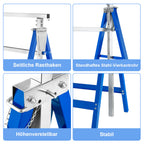 Arbeitsständer, 2er-Set, höhenverstellbar, 7 Stufen (80–130 cm), Gerüstständer, Tragkraft 400 kg pro Paar, klappbare Ständer für Haushalt, Werkstatt und Garten, blau