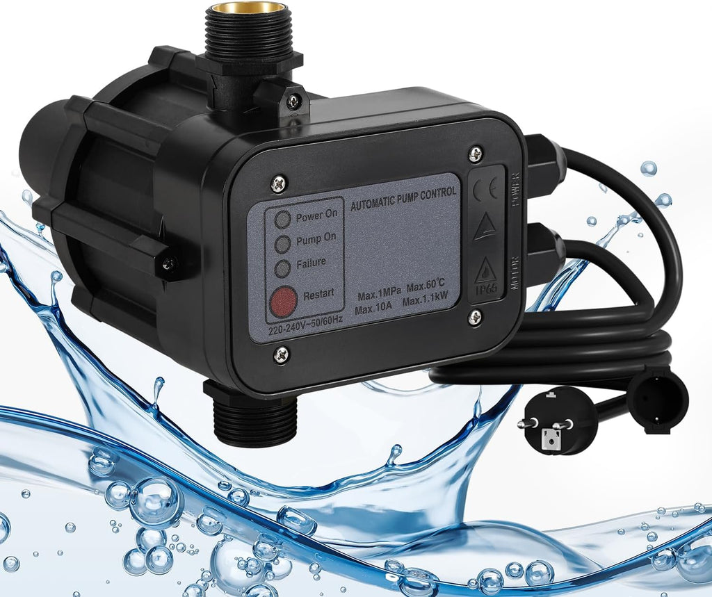 Pumpensteuerung, Druckschalter mit Kabel, 10 bar, mit Bar-Anzeige, der Druckschalter überwacht den Wasserdruck – automatisches Ein- und Ausschalten, Gartenhäuschen