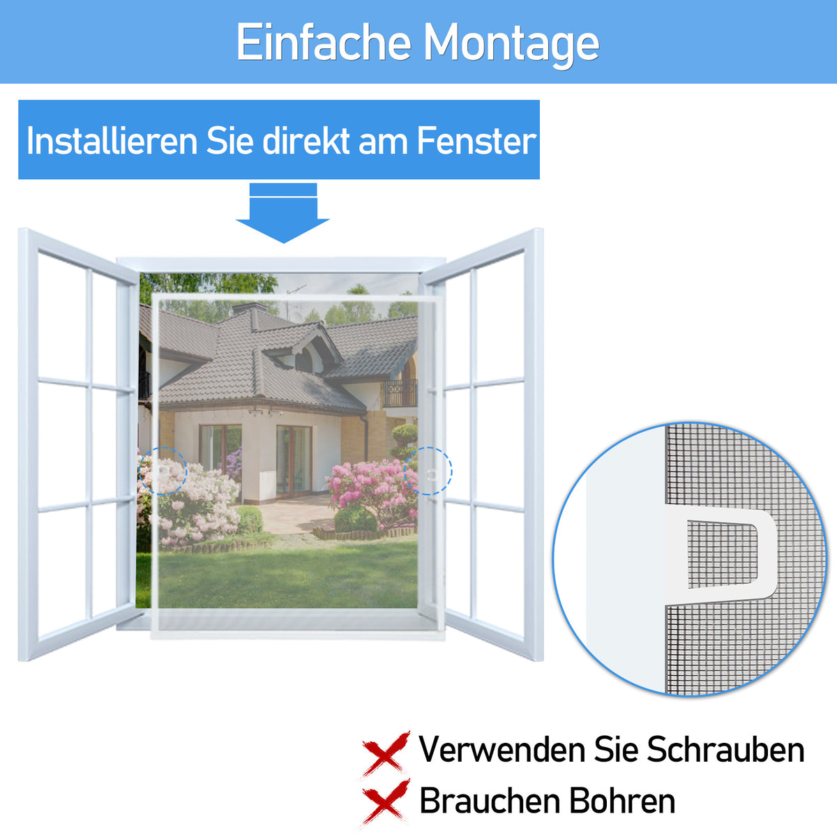 Fliegengitter Fenster Tür Gitter Moskito Aluminium Insektenschutz，120x140CM/100x120CM/80x100CM