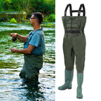 Wathose Herren Größen 42-47, Anglerhose 70D Nylon mit Stiefel, PVC Watthosen Wasserdichtl mit Haken, Angelhose mit Verstellbarer Schultergurt, Fischerhose für Baustellen, Gärten
