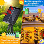 30/50/80/100 Meter lange Solar-Lichterkette für den Außenbereich, 300/500/800/1000 LED-Lämpchen, warmweißes Licht, USB-Aufladung und Solarstromversorgung, 8 Beleuchtungsmodi und Timer-Funktion, Schutzklasse IP44