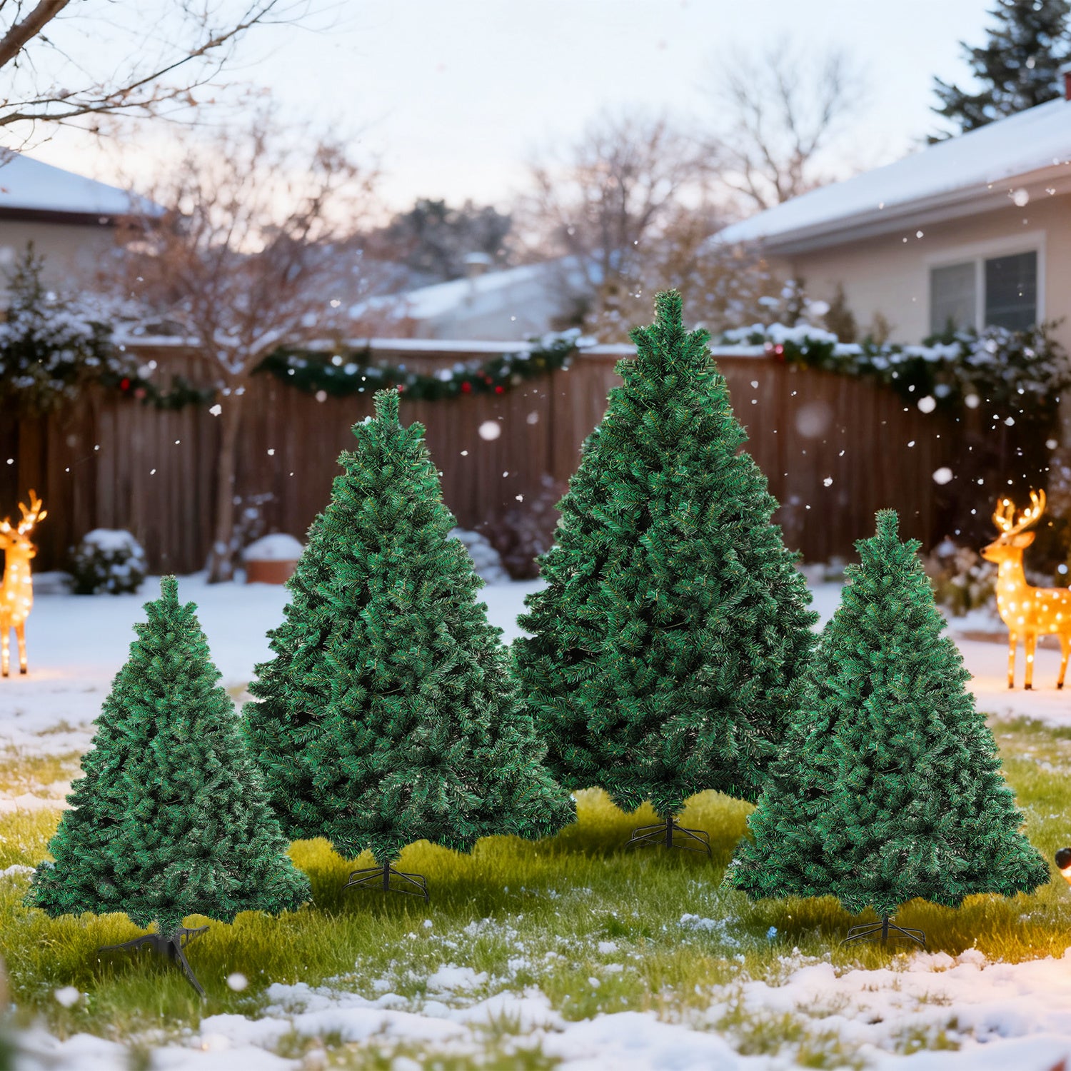 120–210 cm großer künstlicher Weihnachtsbaum aus Kunststoff, künstlicher Weihnachtsbaum, mit 18 cm langen Zweigen, schnell aufzubauen, zusammenklappbar, flammhemmend, inklusive Ständer aus Kunststoff/Metall, weiß/grün