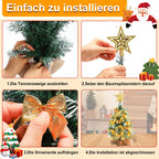 40 cm hoher Mini-Weihnachtsbaum mit LED-Beleuchtung, kleiner künstlicher Tannenbaum, Tannenbaum für den Tisch, mit roten, goldenen und silbernen Christbaumkugeln