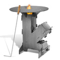 Raketenofen mit Grillplatte Ø50cm, Stecksystem aus Kohlenstoffstahl | Mit zwei zusätzlichen Stützstreben und Feuerhaken; für Garten, Terrasse und Camping