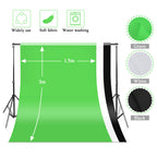 Hintergrund Ständer, 2x3M Hintergrundsysteme mit 3 Hintergrundstoffe (Grün/Weiß/Schwarz), Fotostudio Hintergrundsystem für Green Screen, Portrait und Videoaufnahme
