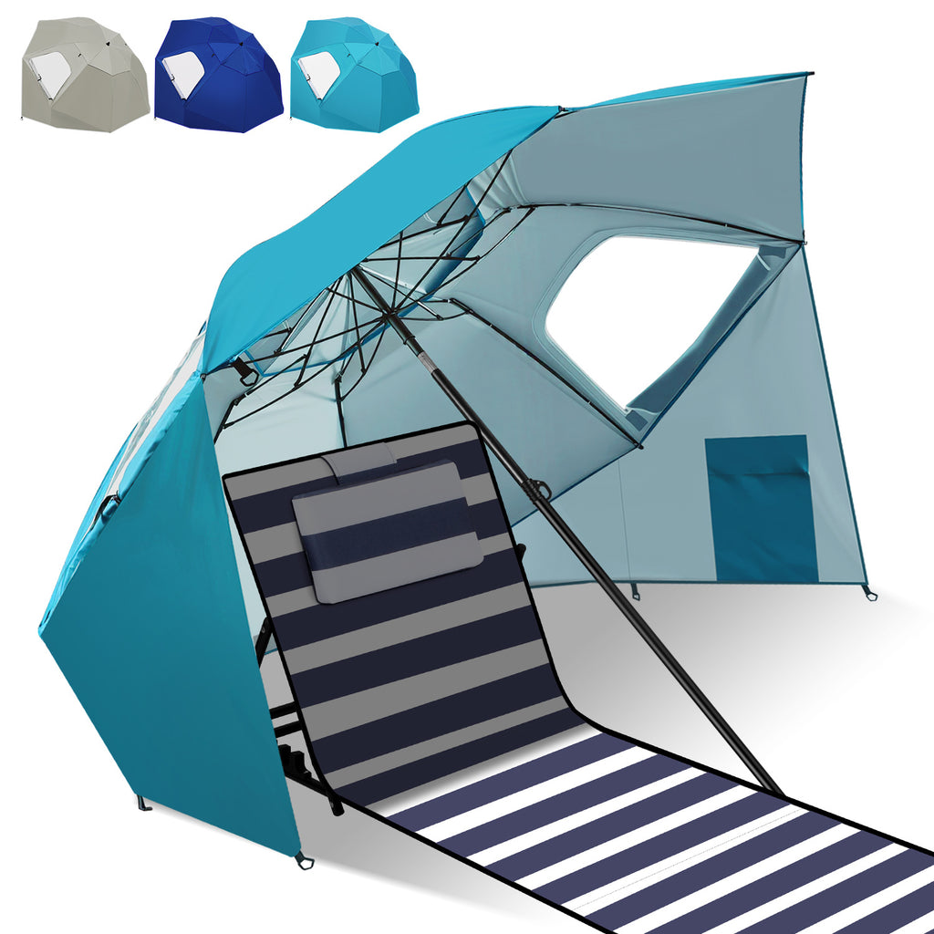 Strand-Sonnenschirm 2-in-1 – Kombinierter Schirm für Strand und Garten, geeignet für 2–4 Personen, UV50+ Sonnenschutz, multifunktionaler Sonnenschirm, Durchmesser 210 x 220 cm, mit Sichtfenster und Tragetasche, zusammenklappbar
