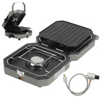 Campingkocher 2 Flammen 4,6 kW mit Grillplatte, Faltbarer Gaskocher mit Zündsicherung, Tragbarer Camping Gaskocher mit 0,5 m Schlauch & Tragetasche, Gasherd für Camping Vanlife Outdoor Küche
