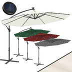 Ausziehbarer Sonnenschirm mit LED-Solarbeleuchtung, Durchmesser 300/350 cm, mit Kurbel, ausziehbarer Sonnenschirm mit Sockel, Gartensonnenschirm, Sonnenschutz, UV-Schutz, handbetätigter Sonnenschirm, Sonnenschirm für Märkte, wasserdicht