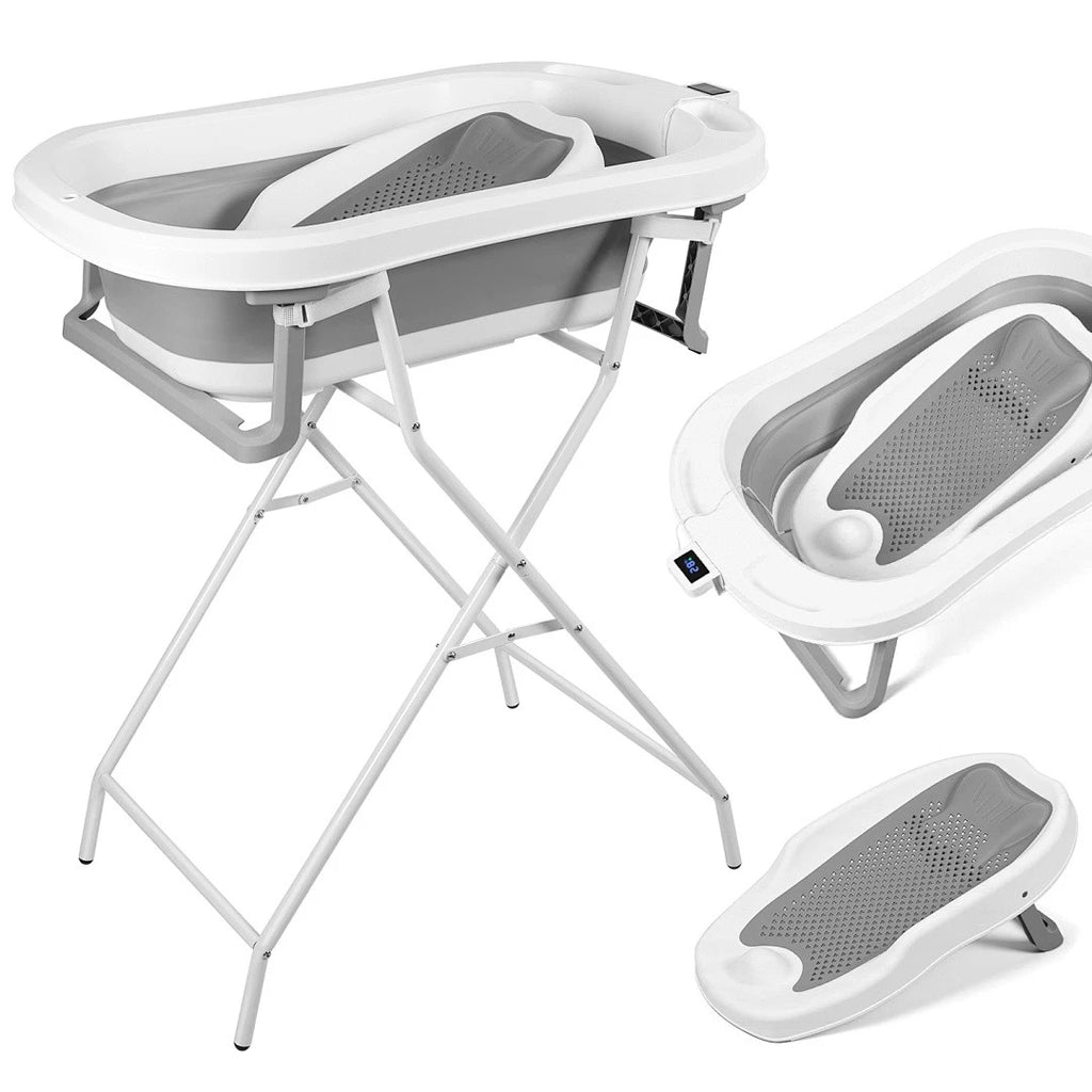 Babybadewanne, Kinderbadewanne, 0–12 Monate, zusammenklappbare Badewanne, grauer Bär (mit Badematte)（副本）