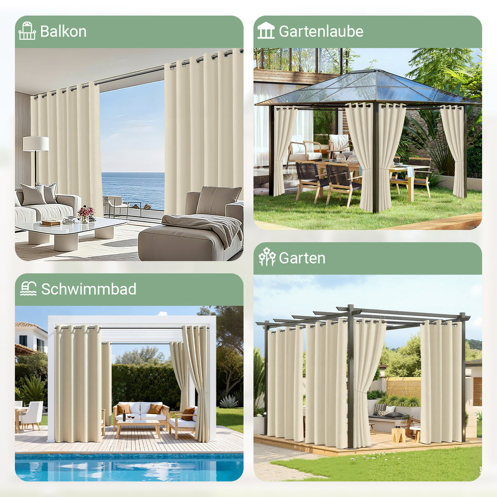 Outdoor Vorhang Wetterfest mit Ösen Sonnenschutz Wasserdicht Thermovorhang Panel,Cremefarben