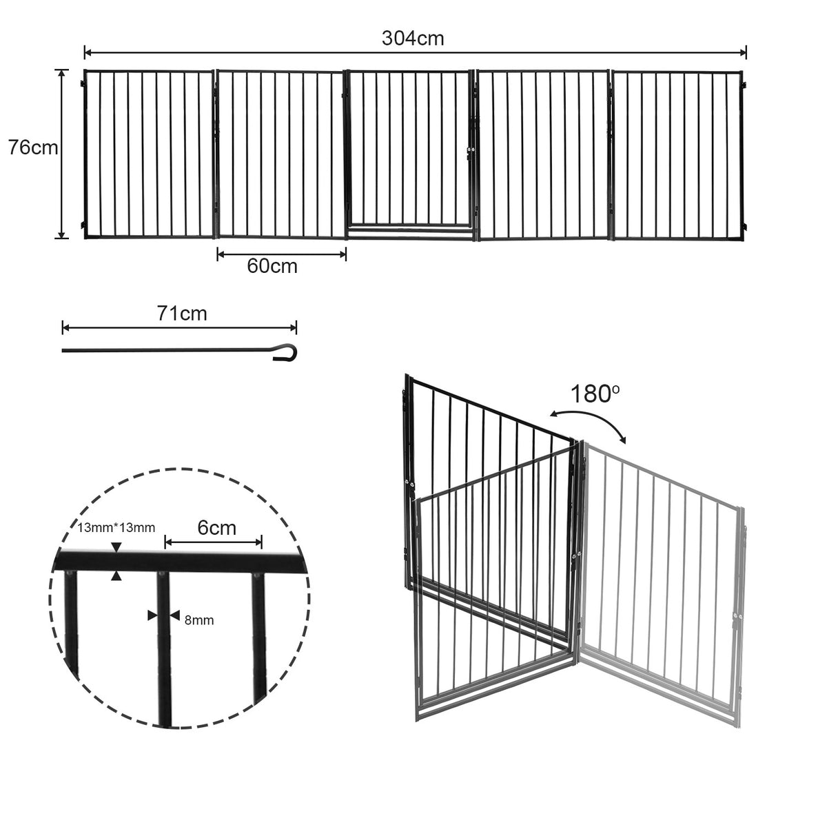 Kamin-Sicherheitstür 304 cm, Kindersicherheitstür, Kamin-Sicherheitstür, Metall-Kindersicherheitstür, Babysicherheitstür, Kindersicherheitstür (5er-Set, je 60 x 76 cm), schwarz