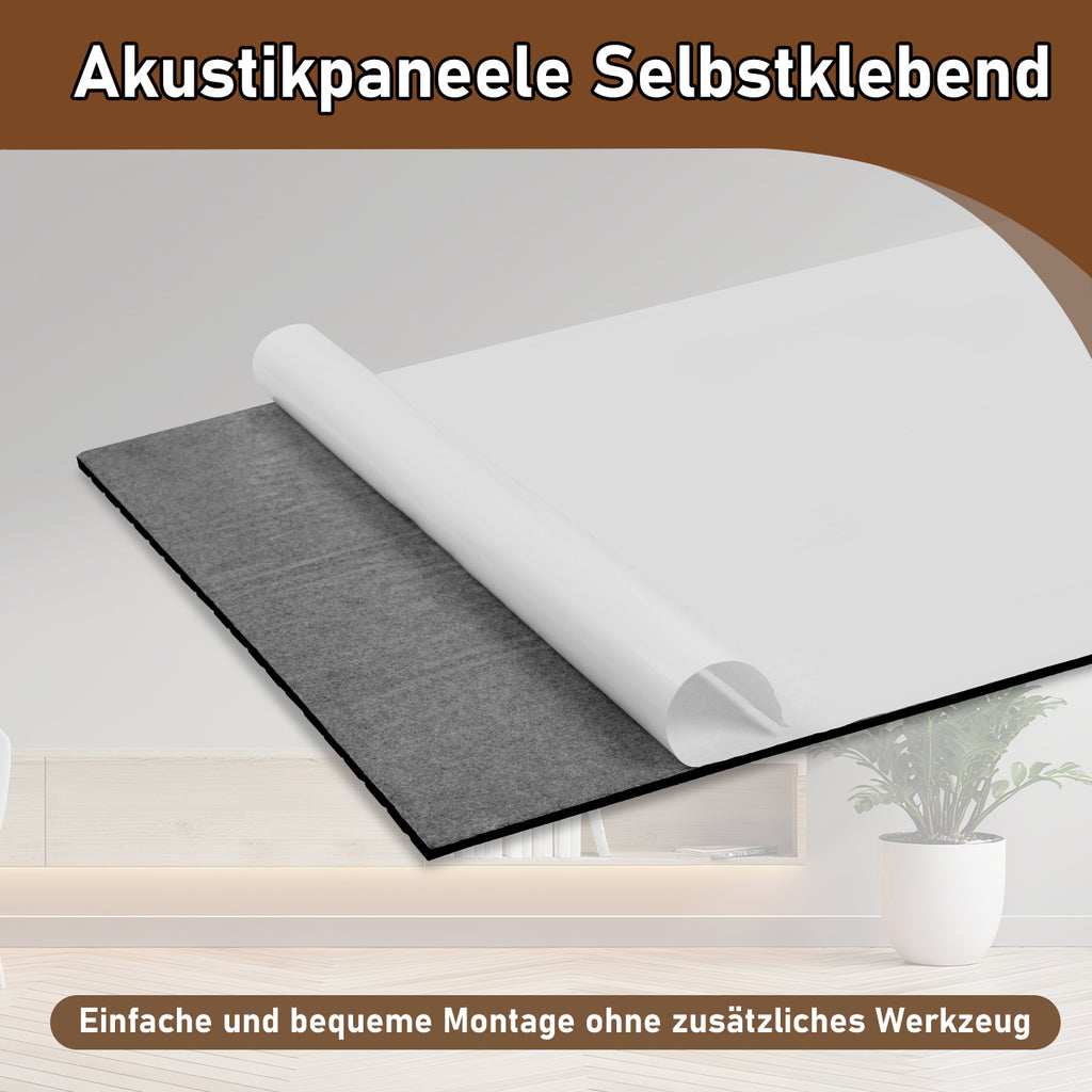 120 x 60 cm, selbstklebende Schallabsorptionsplatten, geeignet als Wanddämmplatten für den Homeoffice-Bereich, das Wohnzimmer und das Büro, aus 100 % Polyesterfaser, keine Bohrungen erforderlich, hellgrau, 4–16 Stück pro Packung