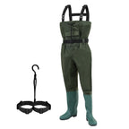 Wathose Herren Größen 42-47, Anglerhose 70D Nylon mit Stiefel, PVC Watthosen Wasserdichtl mit Haken, Angelhose mit Verstellbarer Schultergurt, Fischerhose für Baustellen, Gärten