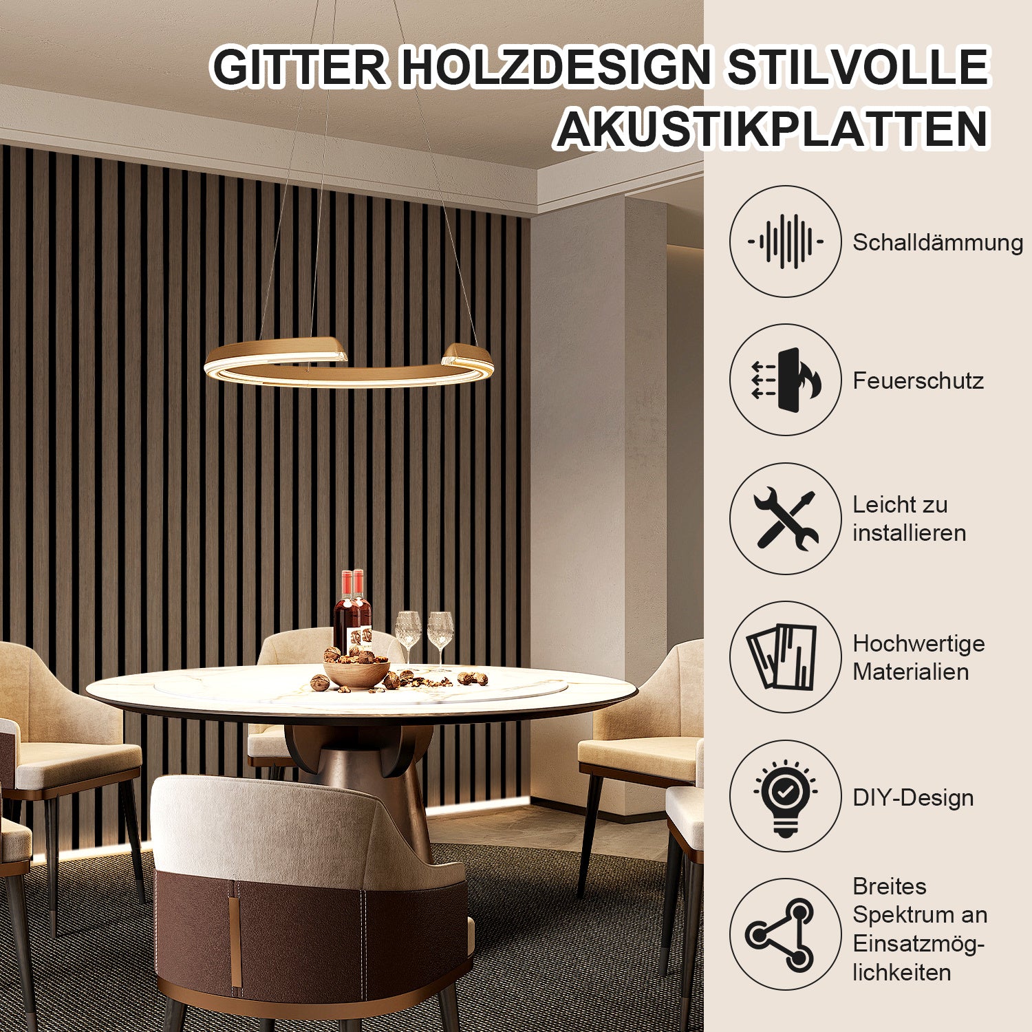 120 x 60 cm große Akustikplatten aus Holz, Wandpaneele mit Holzfurnier und Filzrückseite, geeignet für die Wandverkleidung in Ateliers und Privathaushalten sowie für großflächige Innenwandverkleidungen – Holzmaserung