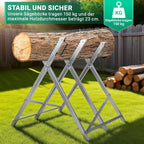 Sägebock, Sägebock aus Holz, Sägehilfsmittel, zusammenklappbar, 3 Stützen, verzinkter Sägebock mit Kettensägenhalterung, Sägebock, maximale Tragkraft 150 kg, geeignet für Sägewerke und Werkstätten