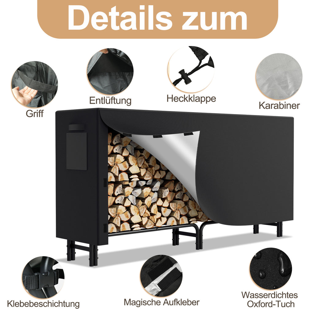 Holzregal mit Schutzhülle – Stahlrahmen – schwarzes Metall-Holzregal – Hilfsmittel zur Lagerung im Innenbereich – Maße: 244 x 34,5 x 124 cm