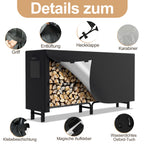 Holzregal mit Schutzhülle – Stahlrahmen – schwarzes Metall-Holzregal – Hilfsmittel zur Lagerung im Innenbereich – Maße: 244 x 34,5 x 124 cm