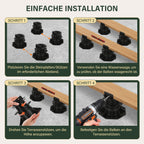 70–145 mm – Hochfüßige Stützen für Terrassenfliesen, höhenverstellbar – Plattenförmige Stützunterlagen – geeignet für Holz-, WPC- und Steinuntergründe von Terrassenfliesen