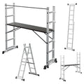 Gerüst, 4 in 1 Alu Multifunktionsleiter 6+6 Stufen, Mobile Mehrzweckleiter mit Plattform und 2 Räder, Arbeitsgerüst, Arbeitsbühne, Belastbar bis max. 150 Kg