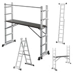 Gerüst, 4 in 1 Alu Multifunktionsleiter 6+6 Stufen, Mobile Mehrzweckleiter mit Plattform und 2 Räder, Arbeitsgerüst, Arbeitsbühne, Belastbar bis max. 150 Kg