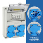 Wandverteiler, Baustromverteilerkasten mit 4xSchuko-Steckdose16A 250V, 4xCEE Steckdosen 16A 1P, Baustromverteiler mit Leitungsschutzschalter und Wasserdichte für Innen und Außen