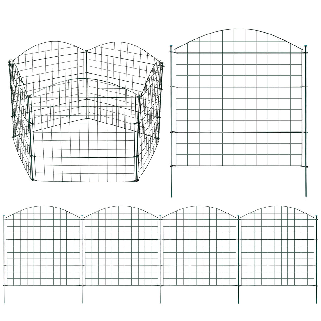 Teichzäune, Metall-Gartenzäune, Außenzäune, 3,75/7,5/10,5 Meter, inklusive Zaunelemente und Befestigungsstangen, oben nach oben gewölbt