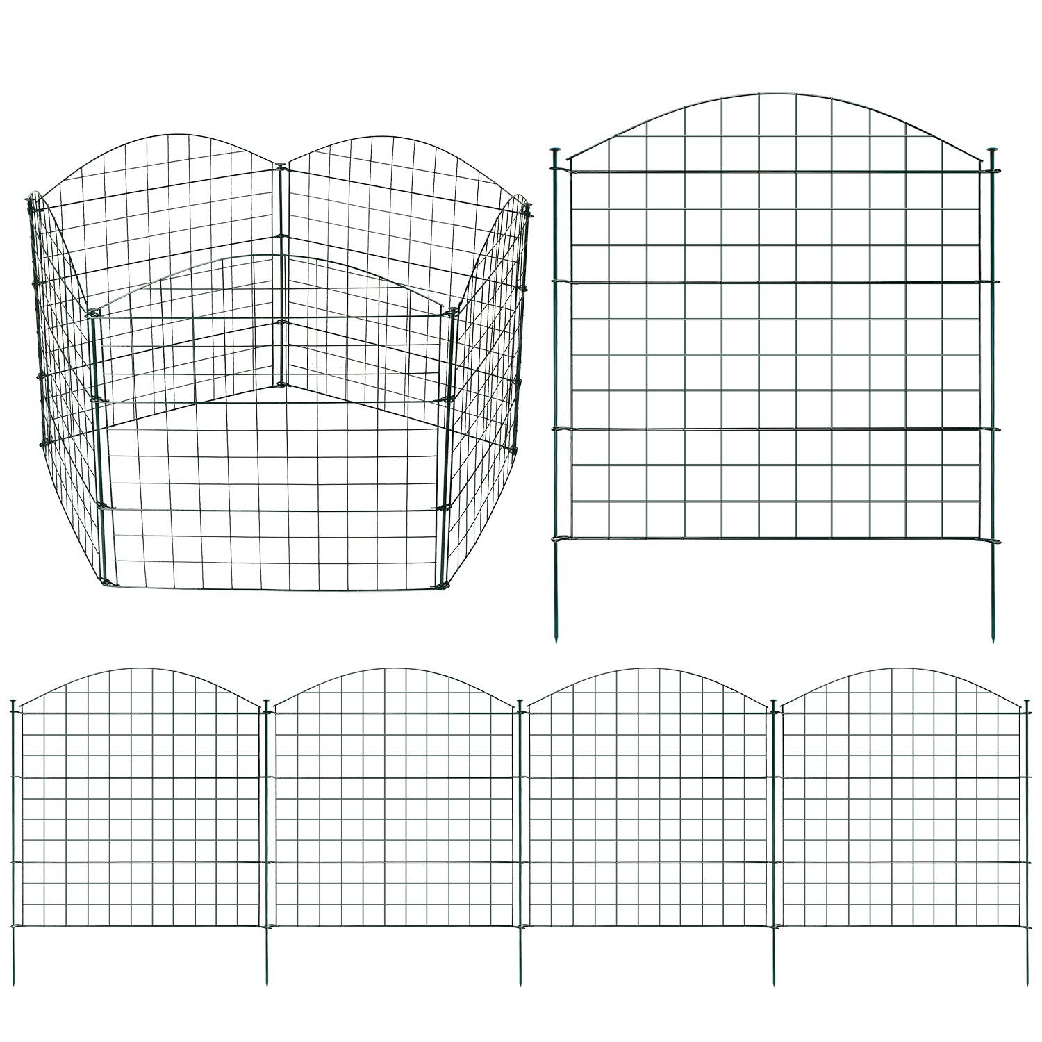 Teichzäune, Metall-Gartenzäune, Außenzäune, 3,75/7,5/10,5 Meter, inklusive Zaunelemente und Befestigungsstangen, oben nach oben gewölbt