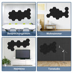 12–36 Stück sechseckige Akustikplatten, selbstklebend, schwarz/grau, aus hochdichtem Dämmmaterial, platzsparend, geeignet für Wandverkleidungen und Schalldämmung, ideal für Tonstudios und die Wohnraumgestaltung (30 x 26 x 0,9 cm)