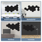 12–36 Stück selbstklebende Akustikplatten, schwarz/grau, aus hochdichtem Dämmmaterial, geeignet für Wandverkleidungen und Schallschutz, ideal für Tonstudios und die Wohnraumgestaltung, sechseckige Rautenform mit Rillen (30 x 26 x 0,9 cm)