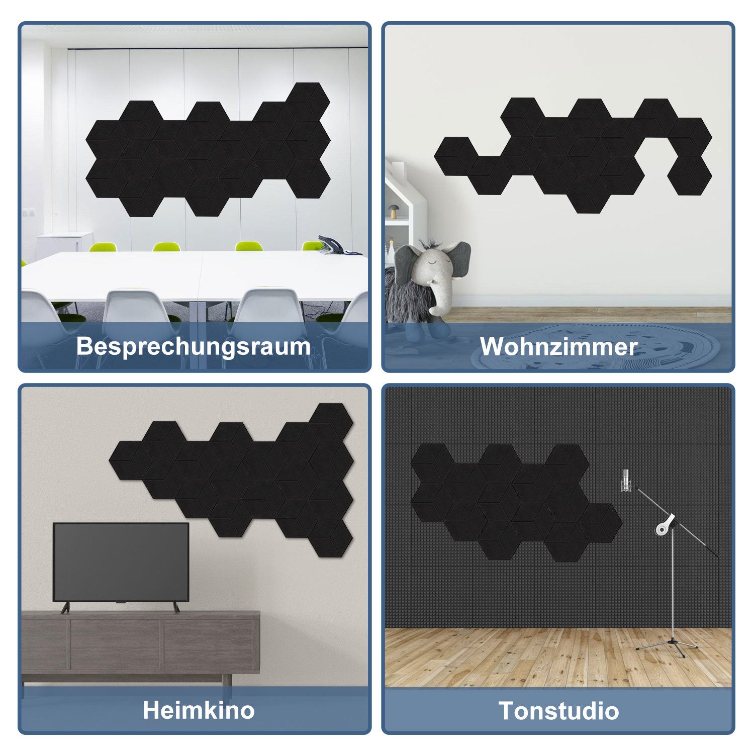 12–36 Stück selbstklebende Akustikplatten, schwarz/grau, aus hochdichtem Dämmmaterial, geeignet für Wandverkleidungen und Schallschutz, ideal für Tonstudios und die Wohnraumgestaltung, sechseckige Rautenform mit Rillen (30 x 26 x 0,9 cm)