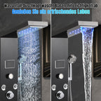 Duschpaneel mit Wasserhahn, 6 Funktionen, Edelstahl-Duschpaneel mit LED-Temperaturanzeige, Regen- und Wasserfall-Duschköpfe, Handbrause, Massagedüse und Duschsäule