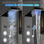 Duschpaneel mit Wasserhahn, 5 Funktionen, Edelstahl-Duschpaneel mit LED-Temperaturanzeige, Regen- und Wasserfall-Duschköpfe, Handbrause, Massagedusche und Duschstange