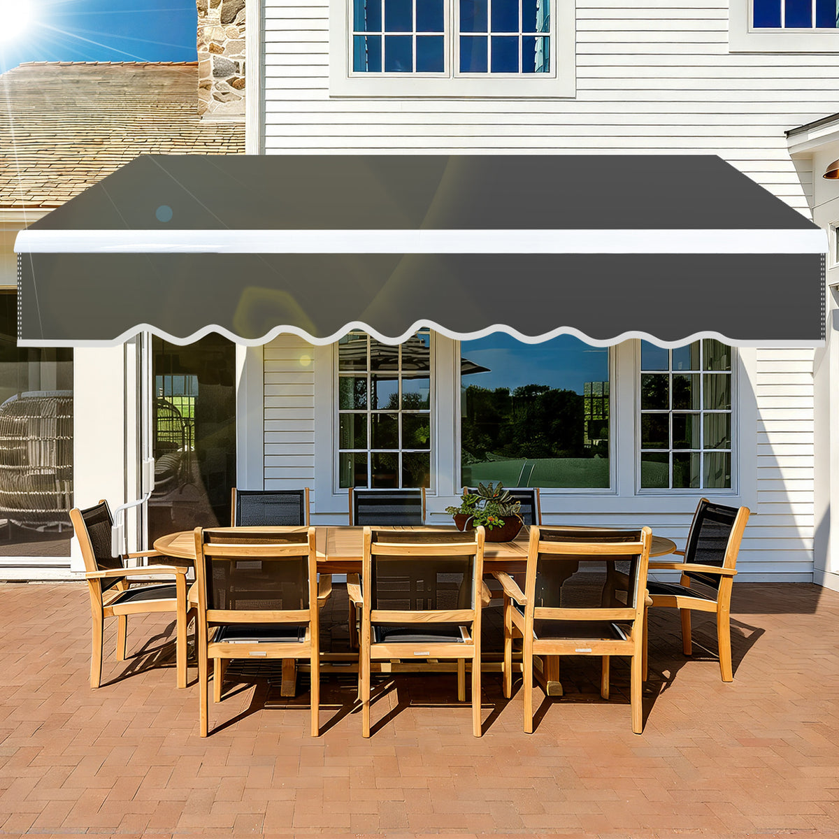 300 x 250 cm Manuelle Klappmarkise,  mit Kurbel, UV-beständig und wasserdicht, aus Aluminium/Polyester, geeignet für Balkon, Terrasse und Garten, in vier Ausführungen erhältlich
