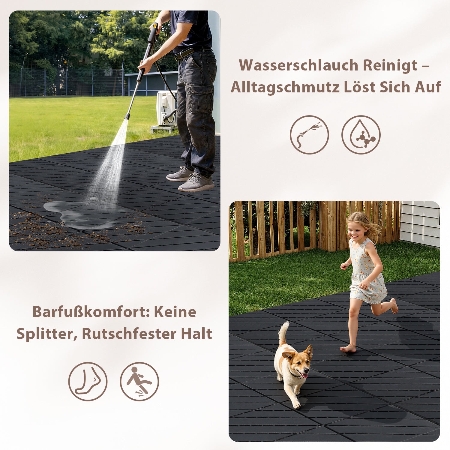 Polypropylen-Terrassenfliesen im Puzzle-Design, 30 x 30 cm, anthrazitgrau/rotbraun, aus Kunststoff | Witterungsbeständig, rutschfest, einfach zu verlegen, geeignet für Terrassen, Balkone und Gärten, leicht zu reinigen, Kunststoffboden, 1–5 Quadratmeter