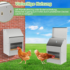 Verzinkter Stahl-Hühnerfuttertrog mit Deckel und Wandhalterung, geeignet als Futtertrog für Hühner, Enten und anderes Geflügel, inklusive Handschuhen, Futterschaufel und Pickschutzleiste