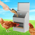 Verzinkter Stahl-Hühnerfuttertrog mit Deckel und Wandhalterung, geeignet als Futtertrog für Hühner, Enten und anderes Geflügel, inklusive Handschuhen, Futterschaufel und Pickschutzleiste