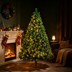 Künstlicher Weihnachtsbaum, 120–210 cm, mit Metallfuß und Lichterkette, 8 verschiedene Beleuchtungsmodi, hochwertiger künstlicher Weihnachtsbaum, für den Innen- und Außenbereich geeignet