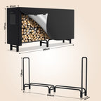Holzregal mit Schutzhülle – Stahlrahmen – schwarzes Metall-Holzregal – Hilfsmittel zur Lagerung im Innenbereich – Maße: 244 x 34,5 x 124 cm