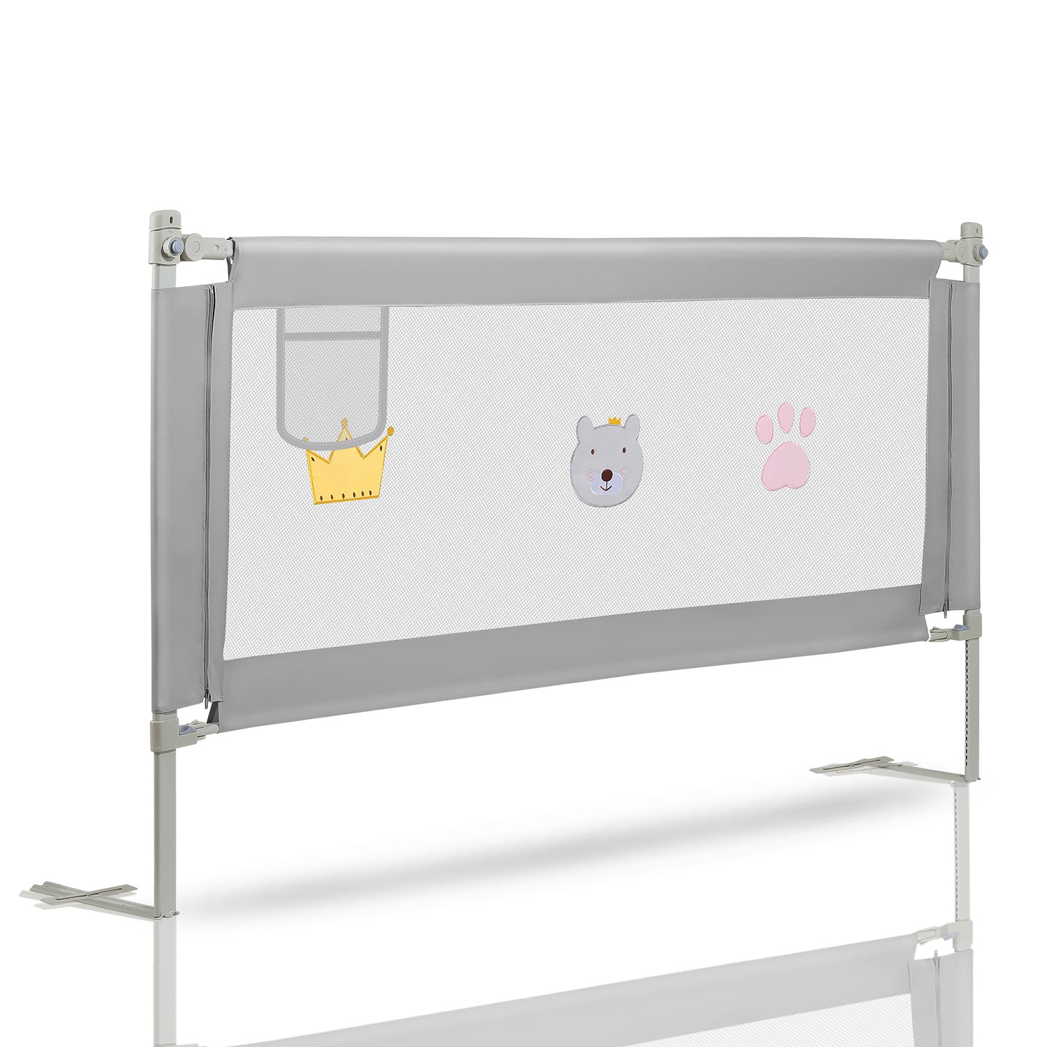 150/180/200 cm, zusammenklappbares Kinderbettgitter, höhenverstellbar von 70 bis 98 cm, Absturzsicherung, einfache Montage, graue Steppoptik