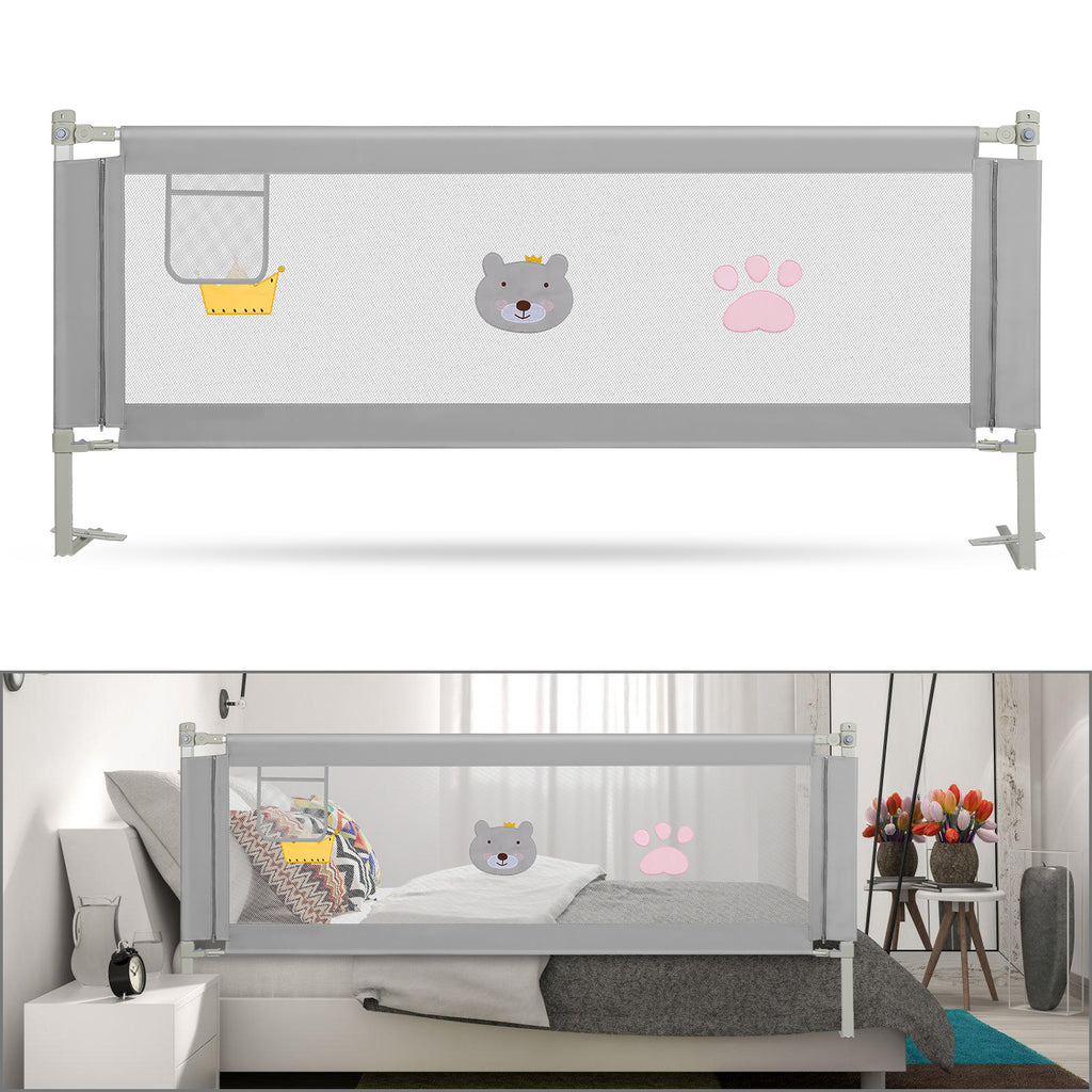 150/180/200 cm, zusammenklappbares Kinderbettgitter, höhenverstellbar von 70 bis 98 cm, Absturzsicherung, einfache Montage, graue Steppoptik