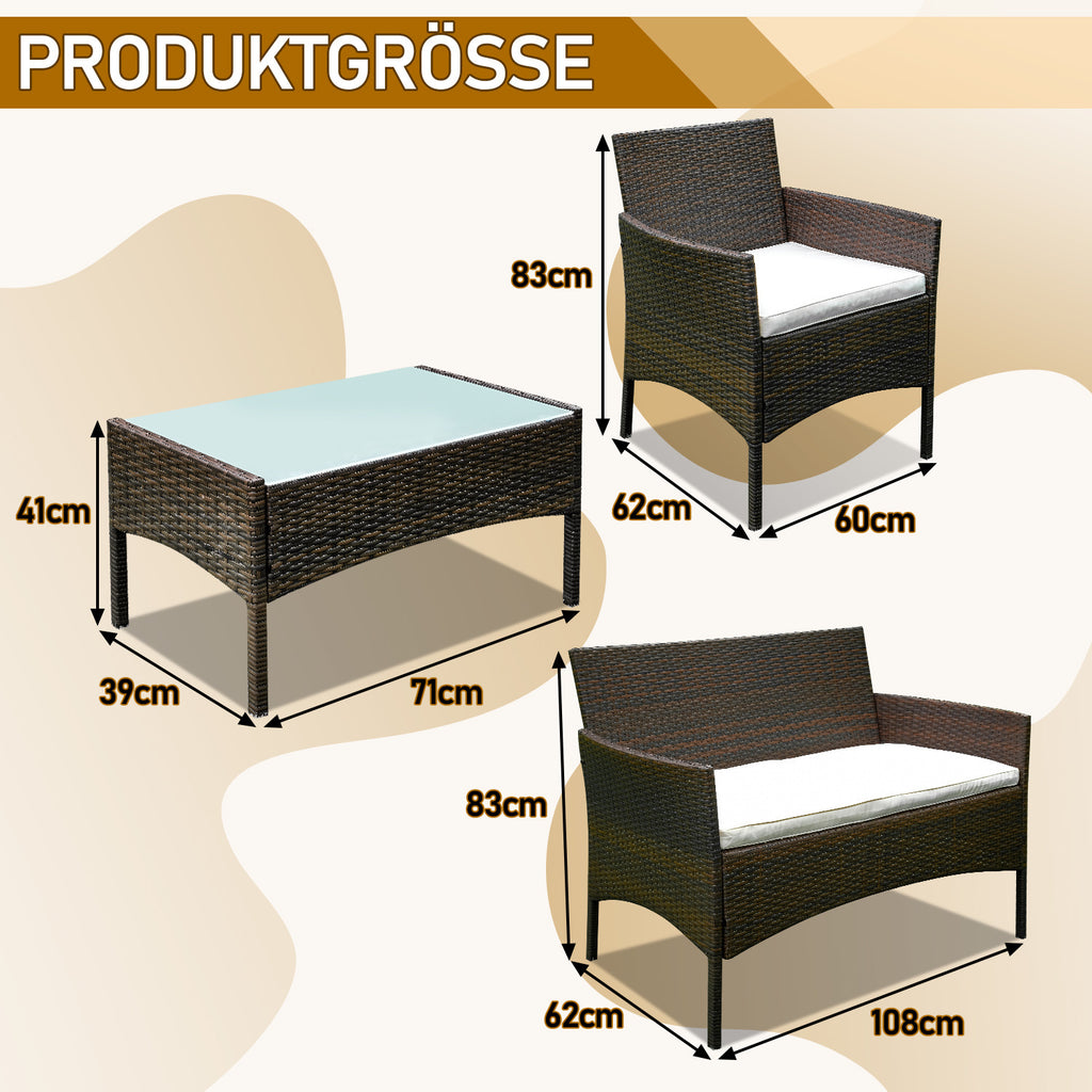 Polyrattan Gartenmöbel Set,4 Personen mit 2er Sofa 2 Stühle Tisch & Sitzkissen wetterfest Sitzgruppe,Schwarz Terrassenmöbel Balkonmöbel Set für Garten Terrasse und Balkon