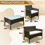 Polyrattan Gartenmöbel Set,4 Personen mit 2er Sofa 2 Stühle Tisch & Sitzkissen wetterfest Sitzgruppe,Schwarz Terrassenmöbel Balkonmöbel Set für Garten Terrasse und Balkon