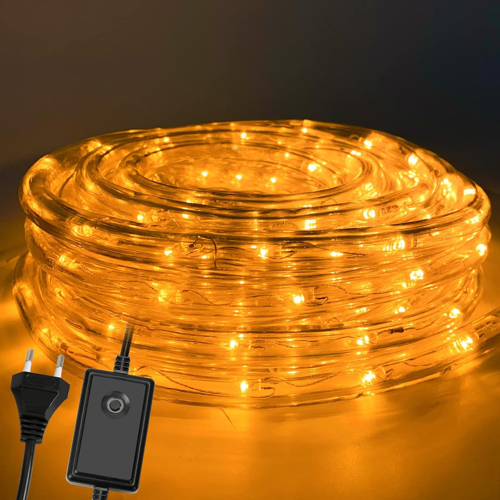 10/20/30 Meter lange LED-Lichterkette für den Außenbereich, gelbe LED-Lichterkette, 8 Leuchtmodi mit Speicherfunktion, wasserdichtes Design, geeignet für Garten, Weihnachtsfeiern und Hochzeiten