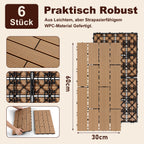 30 x 60 cm WPC-Terrassenfliesen , Klick-Verlegesystem, Teakholzfarben/Rotbraun/Dunkelgrau, 1–5 m² | WPC-Fliesen, Balkonfliesen, witterungsbeständige Platten mit Entwässerungsfunktion, einfache Verlegung, geeignet für Terrassen, Balkone und Gärten